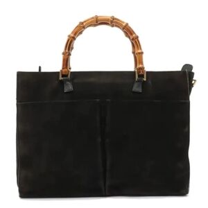 GUCCI Black Suede Bamboo Top Handle Satchel Hand Bag!